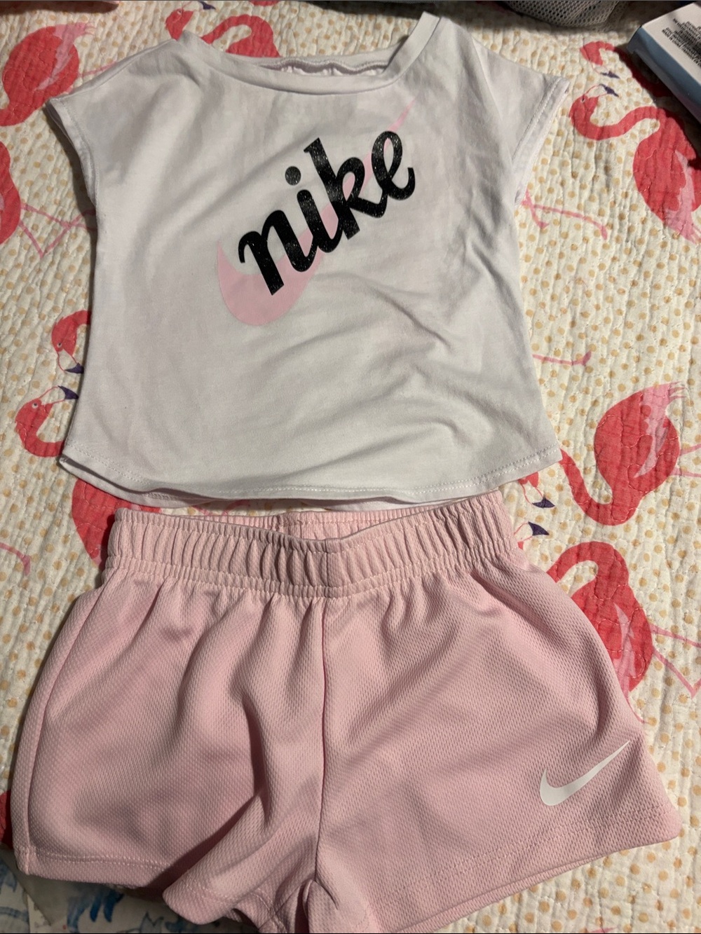 Nike Girls Pink and White Athletic Shorts T-Shirt Set